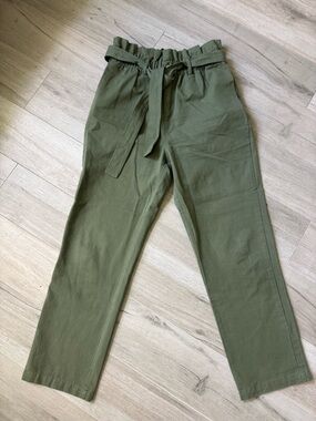 Pink Lily Olive Green Paperbag Waist Pants